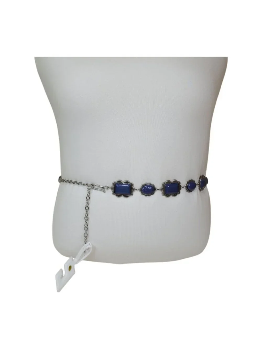 Haute Hippie Blue Stone Concho Chain Belt Silver One Size 41